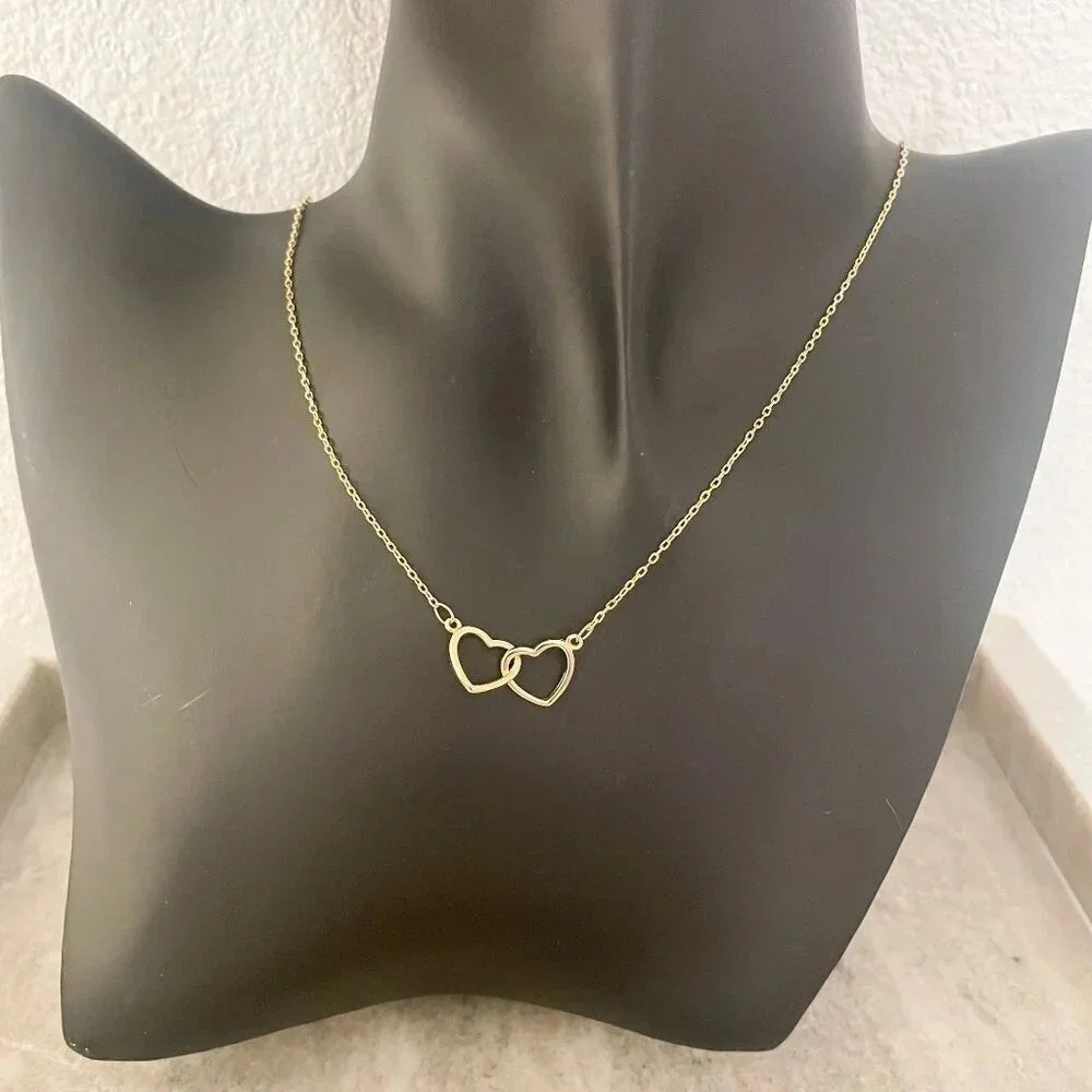 925 Sterling Silver Double Heart Linked Necklace Interlocking Hearts Necklace - Picture 15 of 15